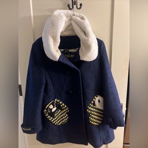 Azona A02 W Pocket “Toby Cat” Navy Hooded Wool Blend Coat w/ Button Closure - L